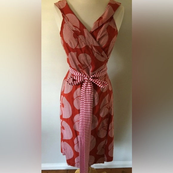 “DONATED” Diane Von Furstenberg, Burnt Orange & White Abstract Swirl Dress, Sz 8 - Picture 2 of 9